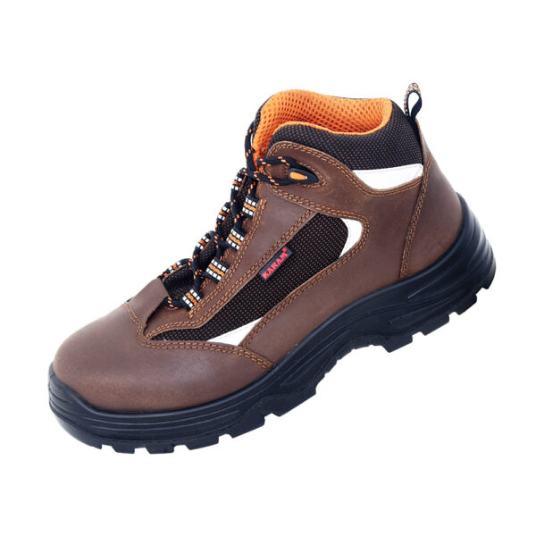 Executive Ankle Sporty Lace-up Brown Leather Safety Shoes With Nitrile Sole