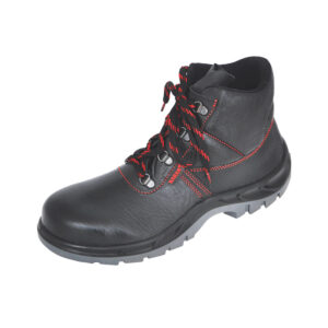 Workman Ankle Black Leather Red Stitched Safety Shoes