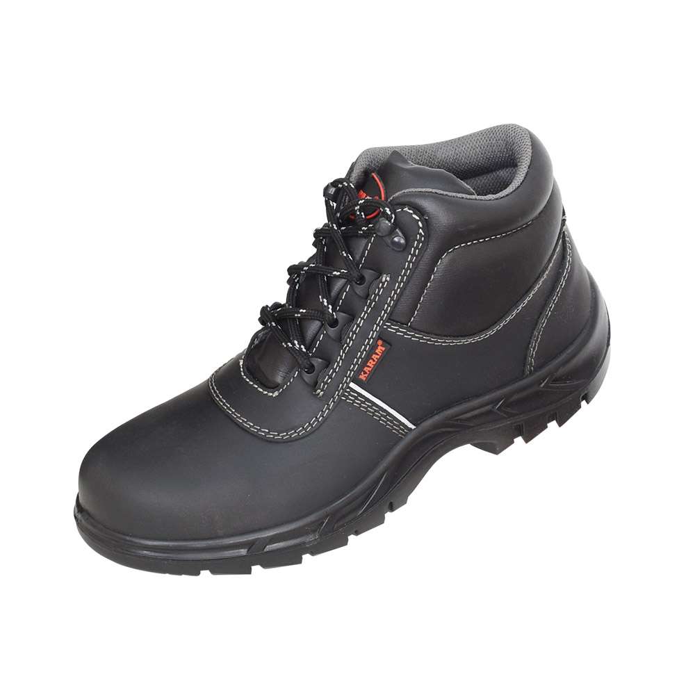 Black Grain Leather Safety Shoes with Steel Toe