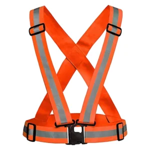 Night Cycling Reflector Strips Cross Belt Stripes Adjustable Vest Safety Jacket (Orange)